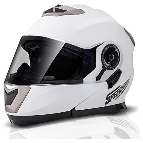 Casco Moto Speedway 1970 Modular Blanco con Doble Visera Cover