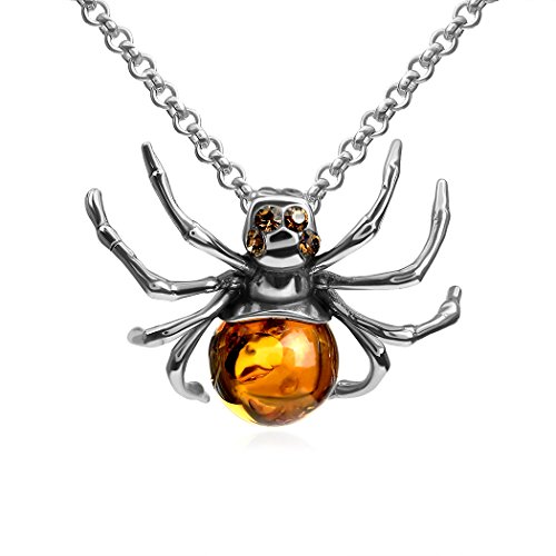 Amber Sterling Silver Spider Pendant Necklace Сhain 18 