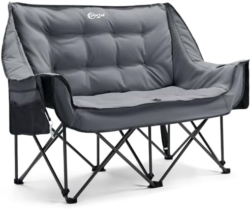 Portal Campingstuhl faltbar Campingsofa für 2 Personen 272kg belastbar | Super Weich mit Lagerungstasche Doppel Klappstuhl Faltsofa Dick Gepolstert Hohe Rückenlehne für Outdoor Gar