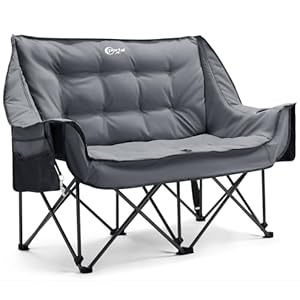 Portal Campingstuhl faltbar Campingsofa für 2 Personen 272kg belastbar Super Weich mit Lagerungstasche Doppel Klappstuhl Faltsofa Dick Gepolstert Hohe Rückenlehne für Outdoor Garten Balkon