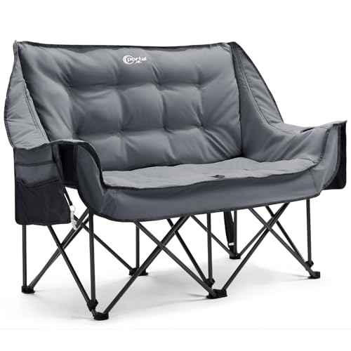 Portal Campingstuhl faltbar Campingsofa für 2 Personen 272kg belastbar Super Weich mit Lagerungstasche Doppel Klappstuhl Faltsofa Dick Gepolstert Hohe Rückenlehne für Outdoor Garten Balkon