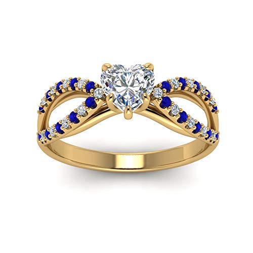 Image of 55Carat Choose Your Gemstone Reverse Pave Split Shank Diamond CZ Ring Yellow Gold Plated Heart Shape Split Shank Engagement Ring Minimal Modern Design Birthday Gift Wedding Gift US Size 4 to 12