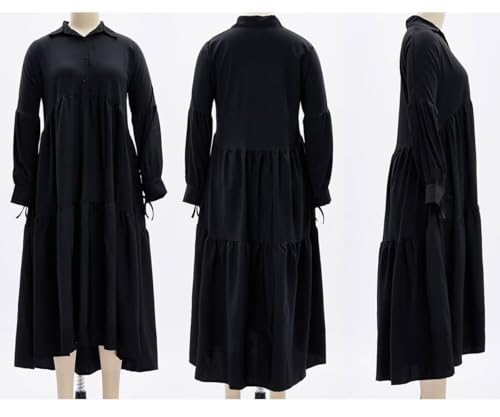 Image of Women's Long Sleeve Maxi Shirt Dress Elegant Button Down Loose Swing Party Dress