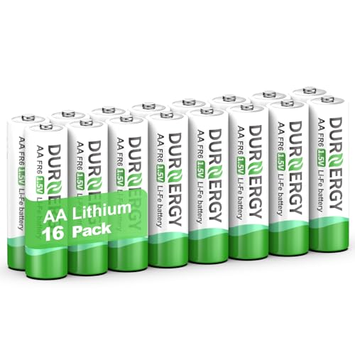 DURNERGY AA Lithium Battery, Double A Lithium Battery 16 Pack 3400mAh, with Doorbell, Smart Lock Deadbolt, Security Alarm System Non-Rechargeable