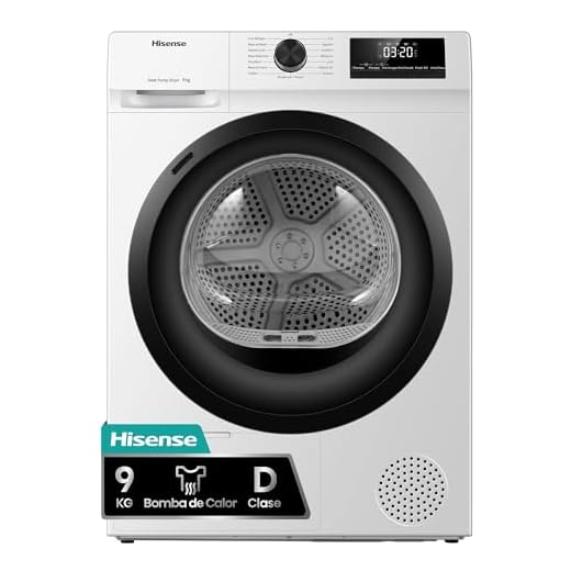 Hisense DHQE900UWDC - Secadora bomba de calor, capacidad 9 Kg, Clase D, secado rápido 30', finalización diferida, ancho 59,5cm, alto 84,5cm, fondo 55cm, color Blanco