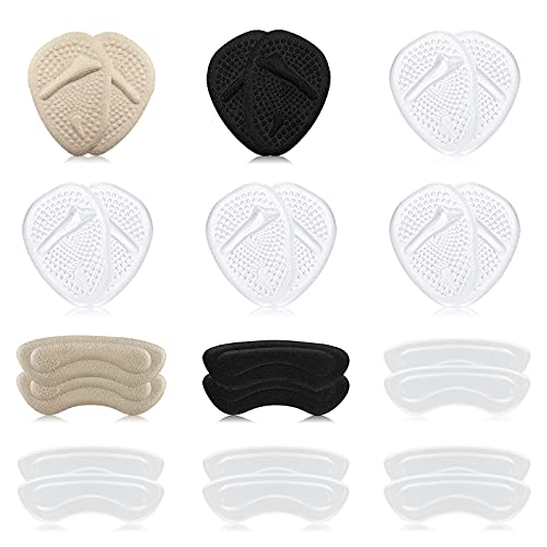 12 Pairs Heel Grip Insert and Metatarsal Pads, ONUEMP Soft Silicone Heel Foot Pad Shoes Too Big Inserts Women Men, One Size Fit Ball of Foot Pain, Blister Prevention, High Heel Protector, Loose Shoes