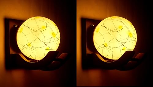 Image of Traditional Indoor Wall Light Wall Lamp Wood Light for Home Decoration,Living Room,Indoor Outdoor (Brown) Globe Shape Wooden 5 to 80 Watts E27 Holder(Bulb not Included) Pack of 2