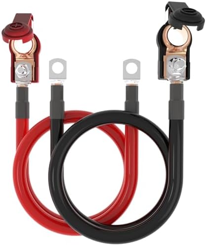 SHIERLENG 6 AWG Gauge Power Battery Cable with Battery Terminal Connectors 3/8" Lugs, 1.5FT Red + Black Pure Copper Battery Lead Wire for Automotive, Motorcycle, Marine, Boat - 1