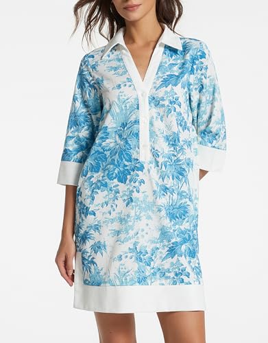 Image of Kedera Women Button Shirt Dress V Neck Short Sleeves Summer Casual Work Shift Tunic Dress with Pockets