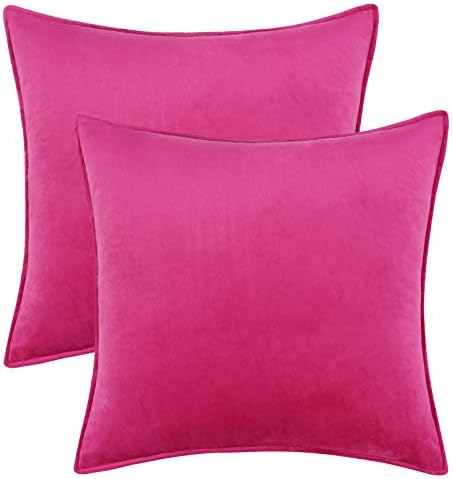 Alishomtll Pack of 2 Velvet Cushion Covers Soft Decorative Square Throw Pillow Cases with Invisible Zipper, 45 x 45 cm (18x18 inch), Rose Red