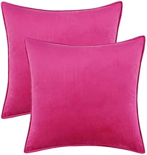 Alishomtll Pack of 2 Velvet Cushion Covers Soft Decorative Square Throw Pillow Cases with Invisible Zipper, 45 x 45 cm (18x18 inch), Rose Red