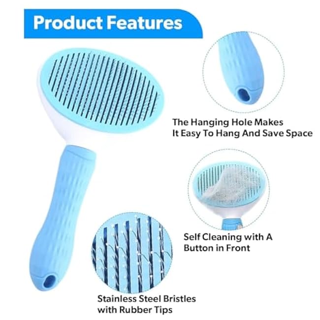 Cat grooming brush for shedding¨C self grooming brush Cats & Dogs ¨C All skin friendly with soft rubber also on handle, short hair grooming brushes-w5IdKtBg