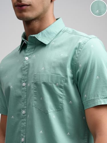 Image of Highlander Men's Sea Green Slim Fit Half Sleeves Shirt | Fresh & Stylish | A Soft Hue with a Sharp Fit