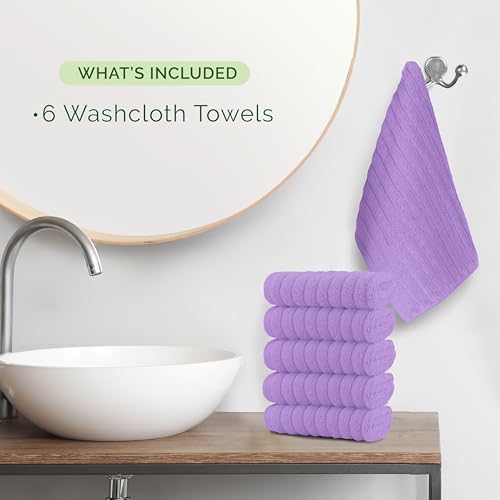 Image of Elegant Comfort 100% Turkish Cotton Corduroy Ribbed Luxury Washcloths 6 Pack Soft 13 x 13 Inch - Higly Absorbent, Durable, Quick Dry, Spa Premium Hotel Quality for Bathroom or Travel, Lilac