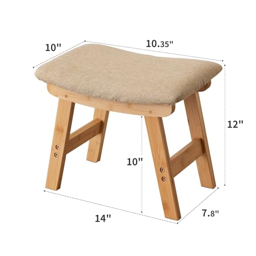 Foot Stool,Ottoman,Bamboo Small Sofa Foot Rest Under Desk,Extra Seating for Living Room, Bedroom and Kitchen (Natural Stool Legs - Beige Surface)