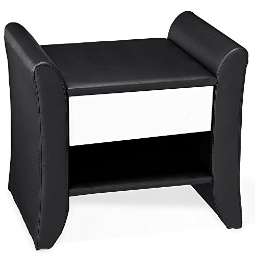 Corium Mesilla de Noche tapizada (Blanca y Negra) (47cm x 37cm x 44cm) Mesita de Noche con cajón y Compartimento/tapizada de Cuero sintético/Mesa Auxiliar Mesa Dormitorio