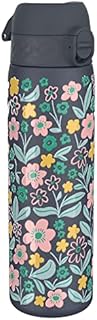 Ion8 Leak Proof Slim Water Bottle, Vacuum Insulated, Navy Floral, 500 ml 17 oz, Navy Delicate Floral