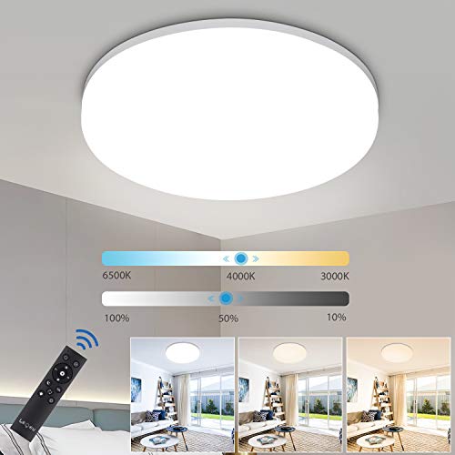 Preisvergleich Produktbild LED Deckenleuchte Dimmbar 36W, IP54 Deckenlampe Dimmbar mit Fernbedienung, LEOEU 3600LM Bürodeckenleuchte für Badzimmer Schlafzimmer, Wohnzimmerlampe Ø33cm Lichtfarbe und Helligkeit einstellbar
