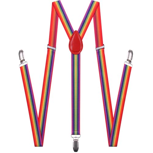 Image of Suspenders for Men and Women Adjustable Elastic 1 inch Wide Leather Heavy Pants Strong Metal Clips Suspender Costume