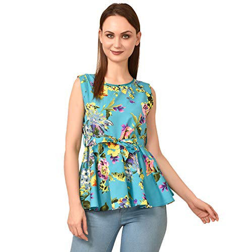 Image of Women's Sleeveless Peplum Top with Waist Tie Belt