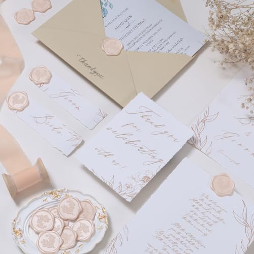 UNIQOOO Wax Seal Stickers - Eucalyptus Wedding Invitation Envelope Seal Stickers, 50 Pcs Self- Adhesive Champagne Stickers, Perfect for Invitation, Christmas, Gift Wrapping, Party by UNIQOOO - Image 5