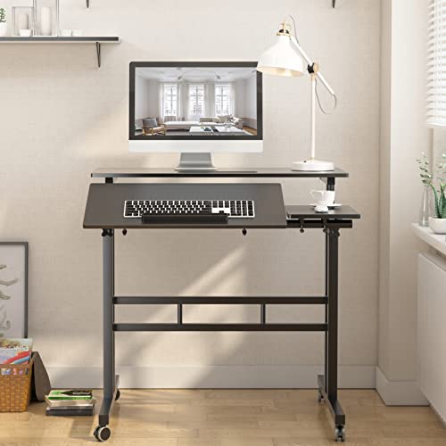 soges 31.5inches Height Adjustable Desk Laptop Desk on The Wheels, Rolling Stand Up Desk Computer Desk Adjustable Standing Desk Sit and Stand Desk Portable Laptop Table, Black