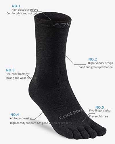 Aonijie Running Toe Socks Women Men Liner Crew Socks For Hiking Trial Athletic Wicking Anti-Blister Coolmax Material One Pair #TOP6