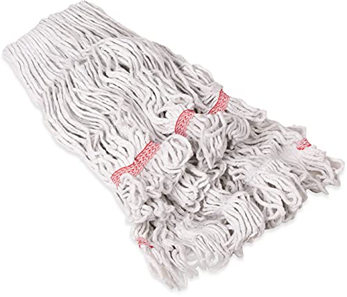 Image of SPARTA Flo-Pac Cotton Mop Head, Loop-Ended, Wide Band with 5 inch Red Band for Organized Cleaning, Large, White, (Pack of 12)