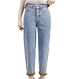 Teddy Fleece Jeans Damen Thermoleggins Modisch Thermohose mit Jeansoptik Herbst Winter Dicke Warm Gefüttert Thermojeans Frauen Outdoor Sport Jogging Freizeit Thermounterhosen Damen Thermo Leggings