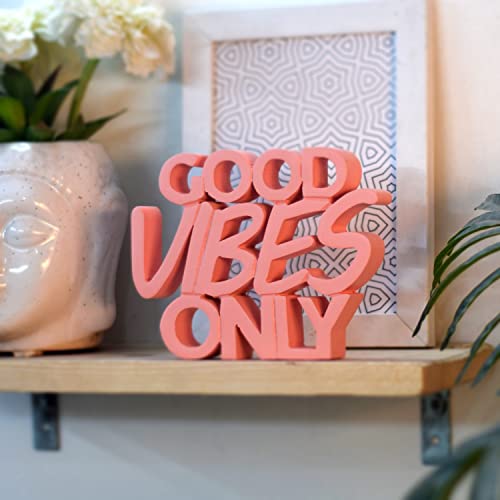NUKKAD TALES Good Vibes Only Peach Showpiece for Home & Office - Engineered Wood Quirky Accent for Birthdays, Corporate Gifts, and Inspirational Wall Decor - Desk or Shelf Décor,17.8 Cm,13.9 Cm