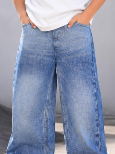 Image of KiddoPanti Boys Baggy Jeans | Stretch Denim Wide Leg Jeans | Elastic Waist Casual Denim Pants | Cotton Blend Loose Fit with 4 Pockets | Kids Street wear | 2-14 Years