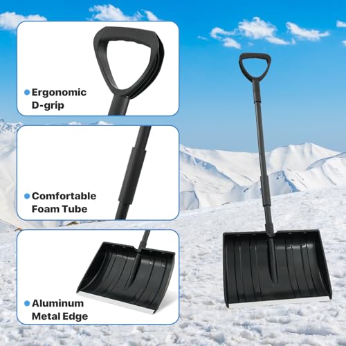 Snow Shovel for Driveway, Plastic Snow Shovels for Snow Removal with Ergonomic D-Grip, Heavy Duty 16 inch Wide Snow Shovel with Metal Handle, 48 inch Long Portable Snow Shovel for Car,Outdoor, Black - Thumbnail 4