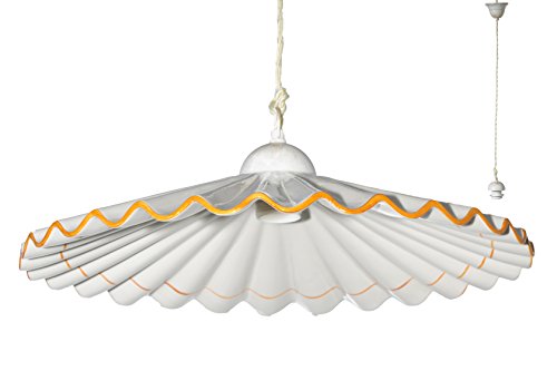 VANNI LAMPADARI - Lampadario a Sospensione Plissè- Lampadario Soggiorno in Ceramica- Lampadario Camera da Letto Decorato a Mano- Lampadario Rustico Taverna, Cucina- Made in Italy- 40 cm, Ocra