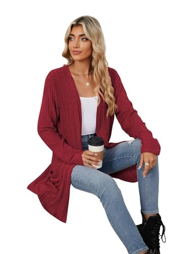 Image of Women's Lightweight Cardigan Open Front Long Sleeve Casual Knit Sweaters Coat Long Cardigan With Pockets