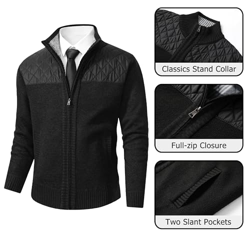Vcansion Men's Classic Cardigan Sweaters Stand Collar Slim Fit Casual Knitted Sweater2