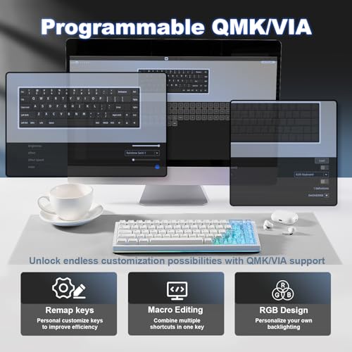 Image of YUNZII AL65 Wireless Mechanical Keyboard, Full Aluminum CNC,Support QMK /VIA Software Gasket Structure,60% Hot Swappable with RGB Backlit BT /2.4G /USB-C for Mac /Windows(White, Gateron Zero)