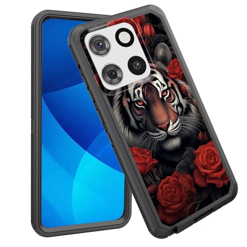 GFEWYTJYJ for Moto G Stylus 5G 2025 Case,Shockproof 3-Layer Full Body Protection Rugged Heavy Duty High Impact Hard Cover Case for Motorola Moto G Stylus 5G 2025,Tiger Rose Flowers