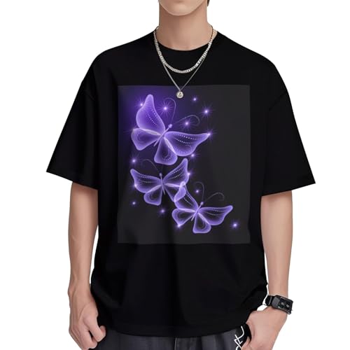 T-shirt homme coupe droite col rond coton frais respirant imprimé papillon violet S-XL