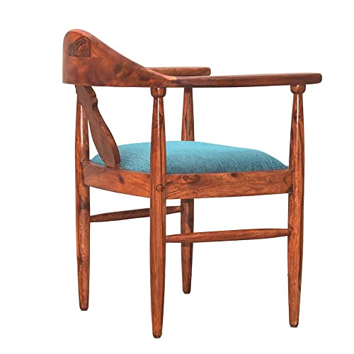 Image of SHRI MINTU'S ART Wooden Armchair with Cushion | Single Seater Sofa Round Arm Chair for Living, Drawing Room, Hall, Balcony & Office | Solid Wood Sheesham, Natural Finish