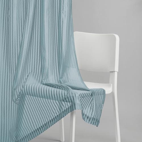 Image of haus & kinder Jacquard Sheer Door Curtains 7 Feet Long Pack of 2 Door Curtains, 7 Feet Curtains for Door, (Abstract Geometric Design, Aqua Strand, 114x213cm)