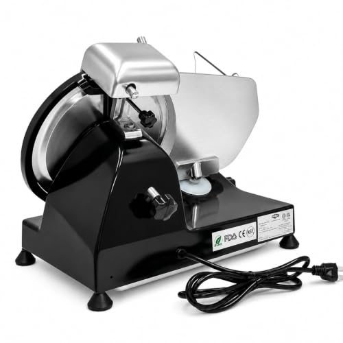 Image of KWS MS-10XS Premium 320W Electric Meat Slicer 10-Inch in Black with 304 Stainless Steel Blade, Frozen Meat /Deli /Cheese /Food Slicer Low Noises Commercial and Home Use [ ETL, NSF Certified ]