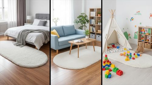 Image of Fluffy Silky Micro Fiber Polyster Carpet /Runner for Bedroom, Study Room, Playing Room, Guest Room ETC. 1.5x4 Feet, (Ivory)
