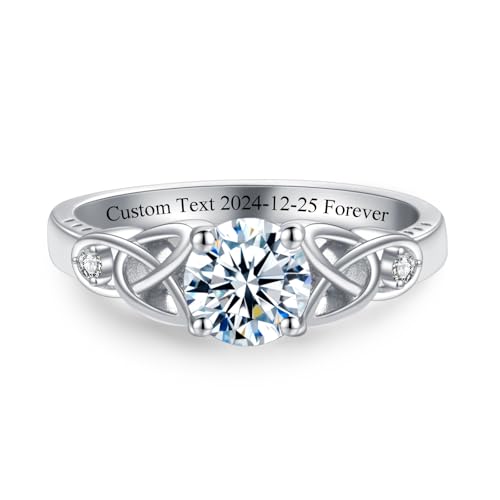 Celtic Moissanite Rings for Women, Custom Celtic Knot Wedding Engagement Rings, 925 Sterling Silver 10K 14K 18K Real Gold, Ring for Women with Engraving