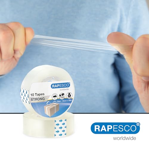 Rapesco 1807 Transparente Klebebandrollen, 19 mm x 33 m, Klare Nachfüllpackungen, 10 Stück