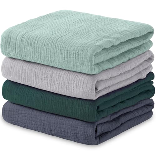 Image of Mom Beebi Muslin Swaddle Blankets, 100% Cotton Baby Blankets for Boys & Girls, 4-Pack Soft & Breathable Swaddle Blanket, Baby Essentials, Registry & Gift, 47 x 47 inches (Olive Green)