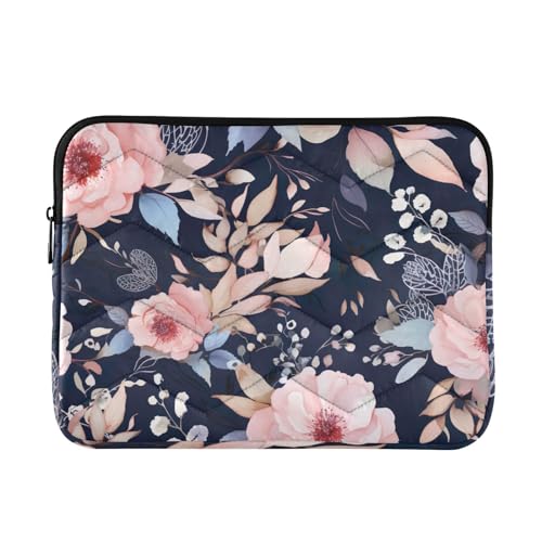 Funda para laptop 13-14 pulgadas con flores blancas y hojas azules