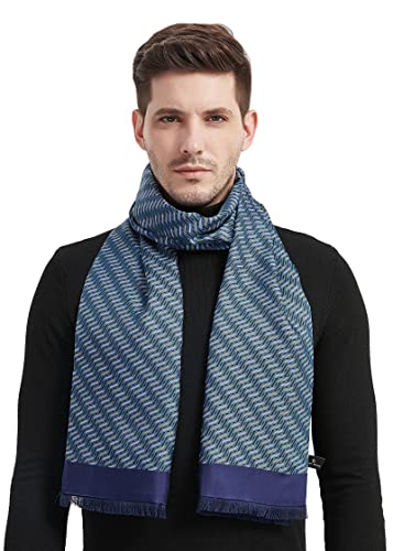 Cuddle Dreams Luxurious Men's Silk Scarves For Winter, 2-Layer Design, Silk Charmeuse Facing With Brushed Lining (Twill Blue), One Size #TOP1