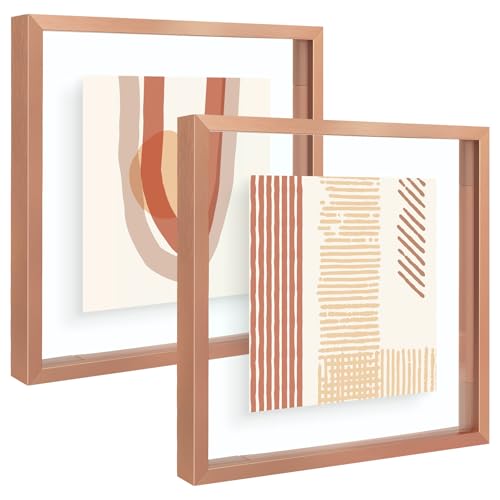 Frametory 2 Pack 8x8 Rose Gold Metal Floating Picture Frame Real Glass