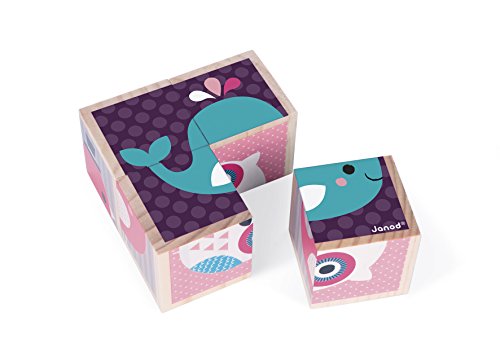 Janod Baby Forest My First 4 Blocks Baby Animals Wooden Building Block Puzzle Set For Ages 12 Months+, J08001 #TOP1