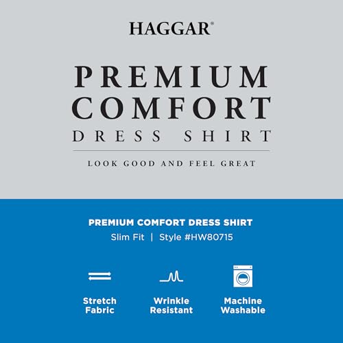 Haggar Men's Premium Comfort Slim Fit Wrinkle Resistant Dress Shirt Blue - image 5